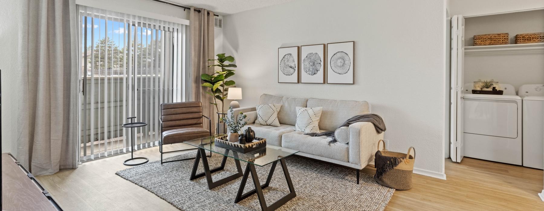 a living room with a couch and a table